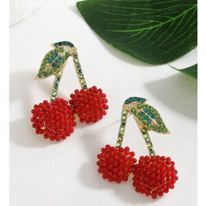Beads & Rhinestones CHERRY Earrings  1.65"